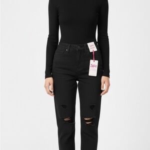 Juicy Couture High Rise Black Ripped denim Mini Mom jean size 12 / 464394